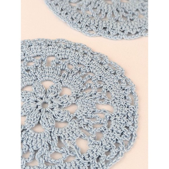 Set of 4 Pink & Blue Crochet Doilies Table Coasters Trivets Flower Doilies Set - Picture 4 of 7
